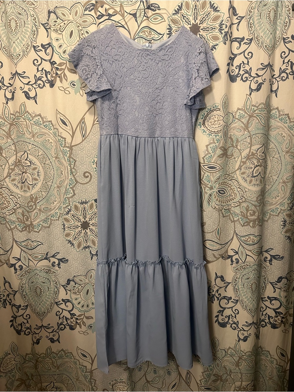 Light Blue Lace Bodice Maxi Dress